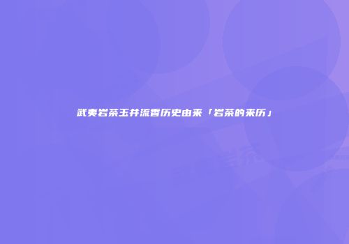 武夷岩茶玉井流香历史由来「岩茶的来历」