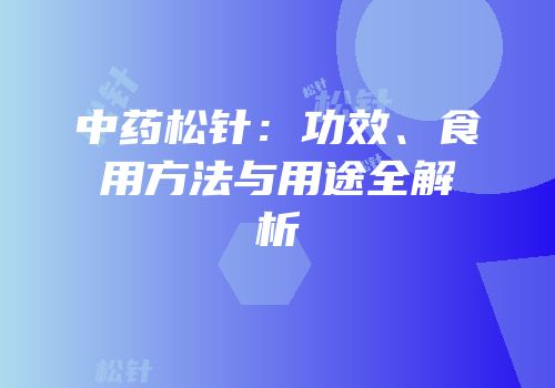 中药松针：功效、食用方法与用途全解析