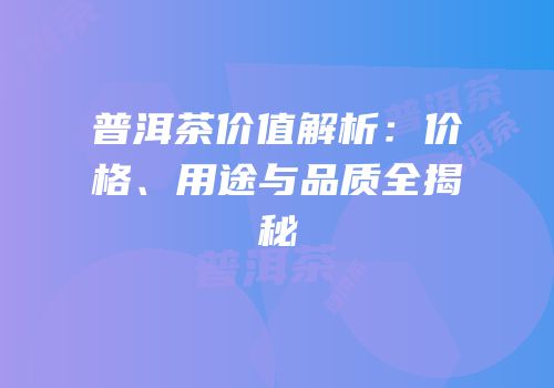 普洱茶价值解析：价格、用途与品质全揭秘