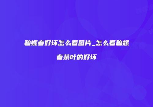 碧螺春好坏怎么看图片_怎么看碧螺春茶叶的好坏