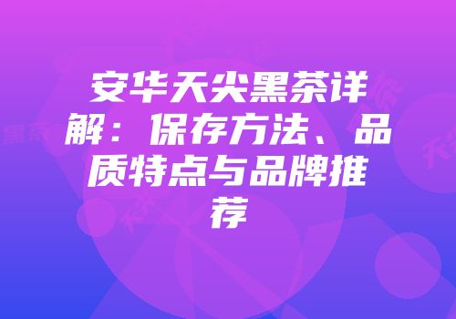 安华天尖黑茶详解：保存方法、品质特点与品牌推荐