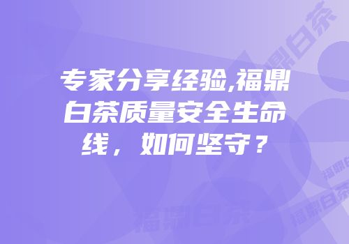 专家分享经验,福鼎白茶质量安全生命线，如何坚守？