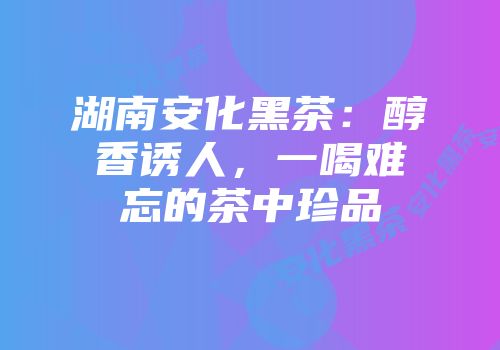 湖南安化黑茶：醇香诱人，一喝难忘的茶中珍品