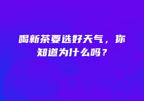 喝新茶要选好天气，你知道为什么吗？