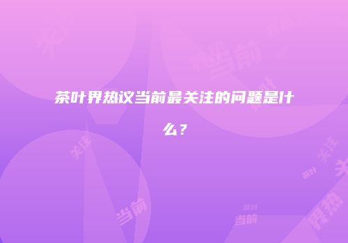 茶叶界热议当前最关注的问题是什么？
