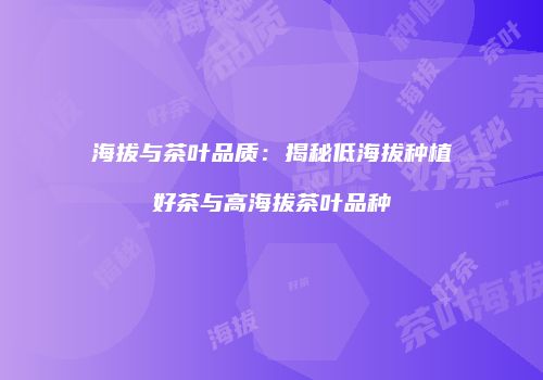 海拔与茶叶品质：揭秘低海拔种植好茶与高海拔茶叶品种