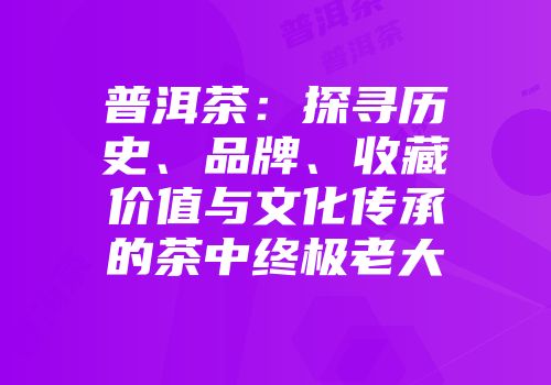 普洱茶：探寻历史、品牌、收藏价值与文化传承的茶中终极老大
