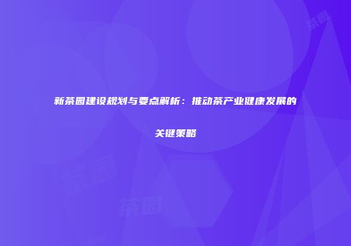新茶园建设规划与要点解析：推动茶产业健康发展的关键策略