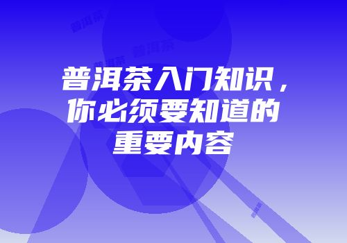 普洱茶入门知识，你必须要知道的重要内容