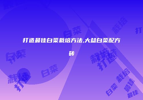 打造最佳白菜栽培方法,大益白菜配方砖