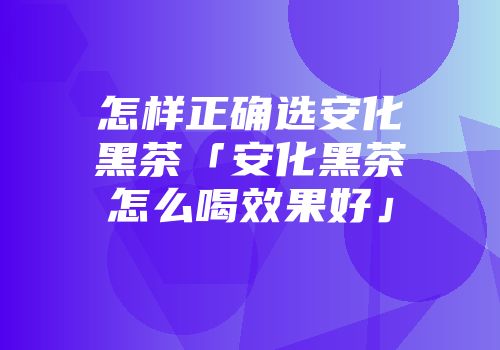 怎样正确选安化黑茶「安化黑茶怎么喝效果好」