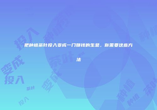 把种植茶叶投入变成一门赚钱的生意，你需要这些方法