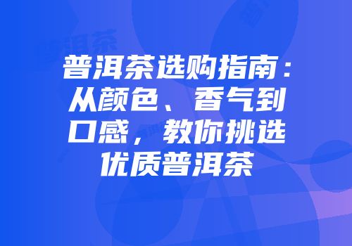 普洱茶选购指南：从颜色、香气到口感，教你挑选优质普洱茶