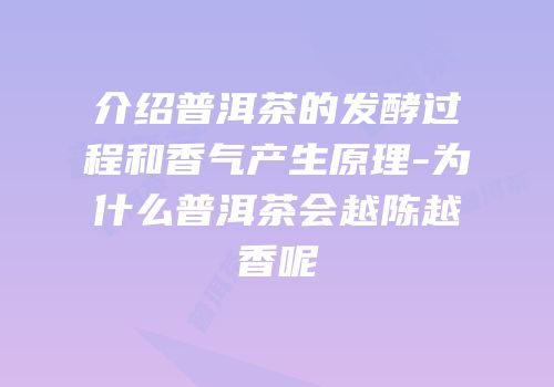 介绍普洱茶的发酵过程和香气产生原理-为什么普洱茶会越陈越香呢
