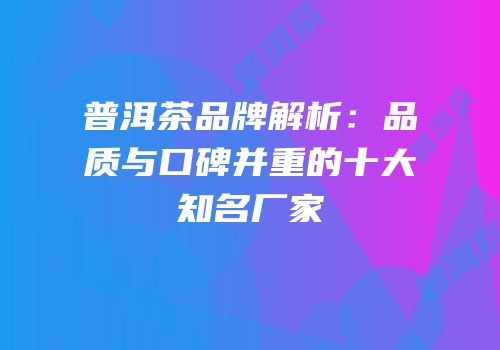 普洱茶品牌解析：品质与口碑并重的十大知名厂家
