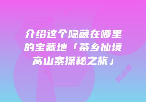 介绍这个隐藏在哪里的宝藏地「茶乡仙境高山寨探秘之旅」