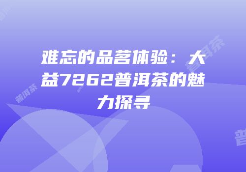 难忘的品茗体验：大益7262普洱茶的魅力探寻
