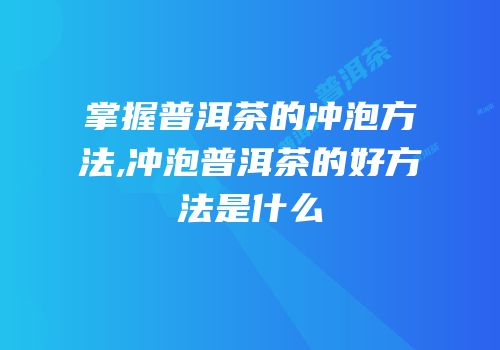 掌握普洱茶的冲泡方法,冲泡普洱茶的好方法是什么