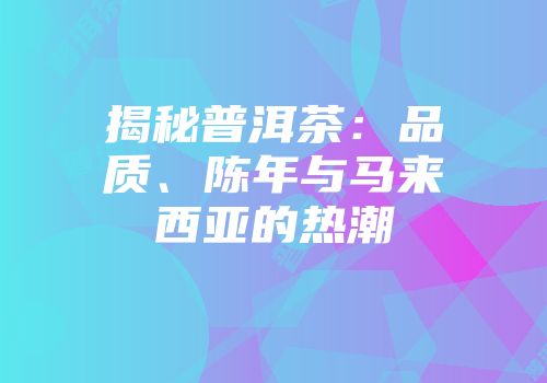 揭秘普洱茶：品质、陈年与马来西亚的热潮