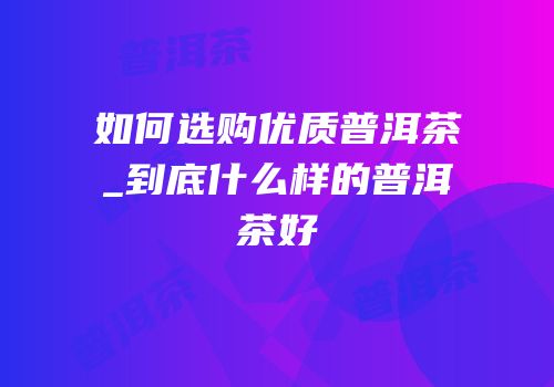 如何选购优质普洱茶_到底什么样的普洱茶好
