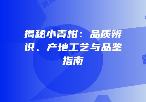 揭秘小青柑：品质辨识、产地工艺与品鉴指南