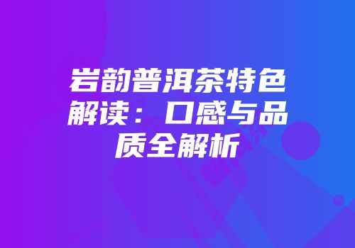 岩韵普洱茶特色解读：口感与品质全解析